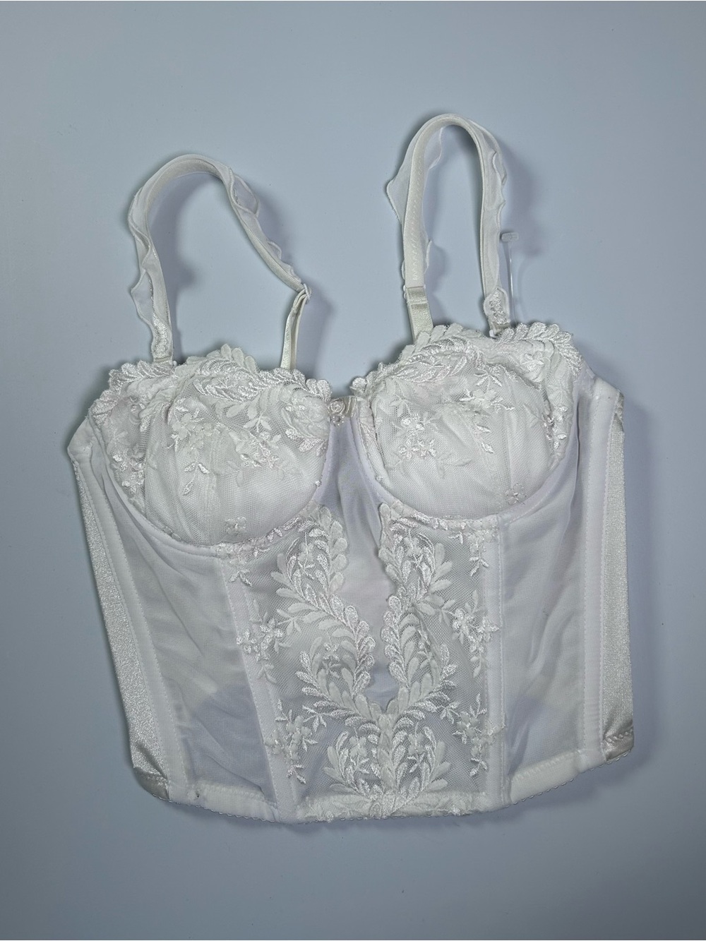 White Embroidered Longline Bustier Bra - Women's Intimates